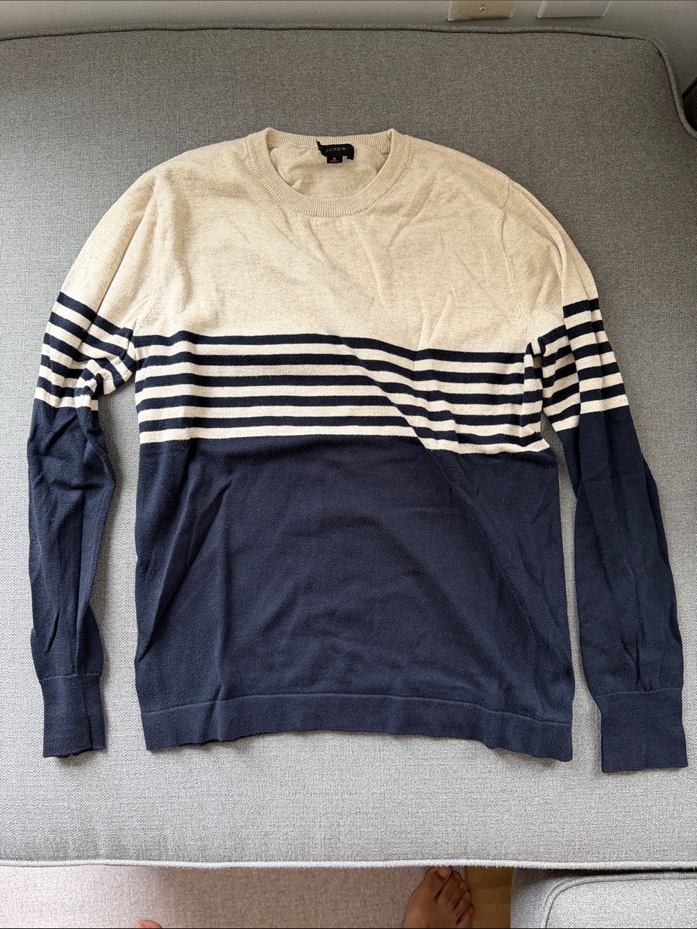 J. Crew Navy and Cream Striped Crewneck Sweater